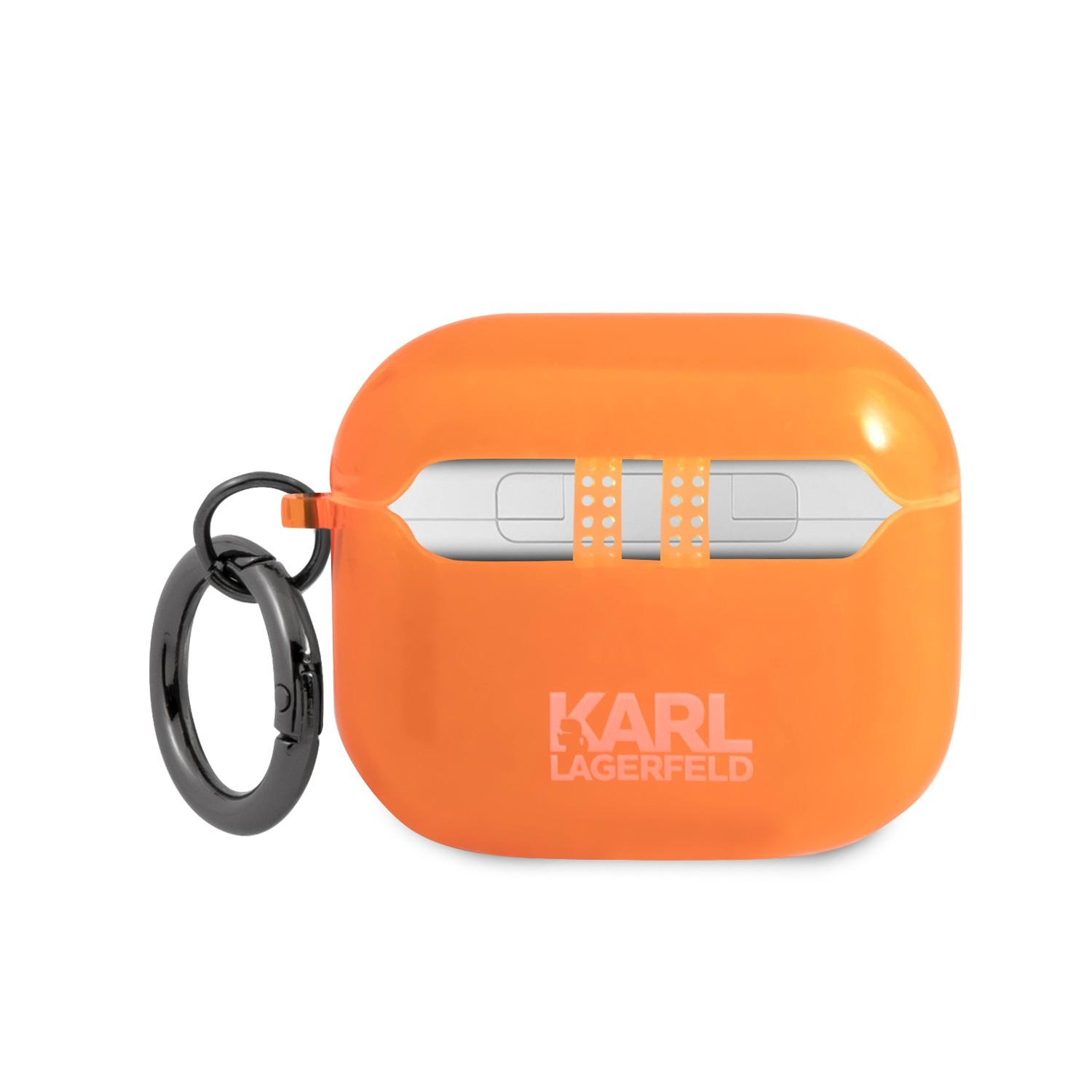 جراب سماعات ابل ايربودز 3 بلاستيكي لون برتقالي من كارل لاغرفيلد Karl Lagerfeld TPU Choupette Fluo Case for Apple Airpods 3