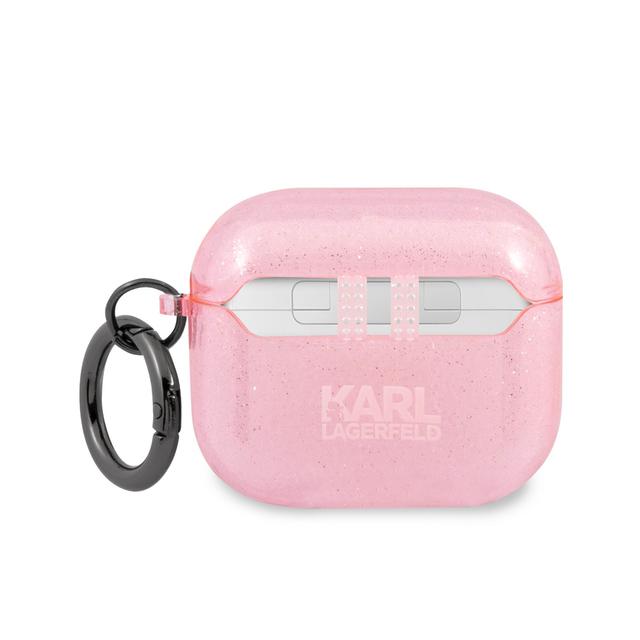 جراب سماعات ابل ايربودز 3 بلاستيكي لامع لون وردي من كارل لاغرفيلد Karl Lagerfeld TPU Choupette Glitter Case for Apple Airpods 3