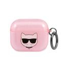 جراب سماعات ابل ايربودز 3 بلاستيكي لامع لون وردي من كارل لاغرفيلد Karl Lagerfeld TPU Choupette Glitter Case for Apple Airpods 3