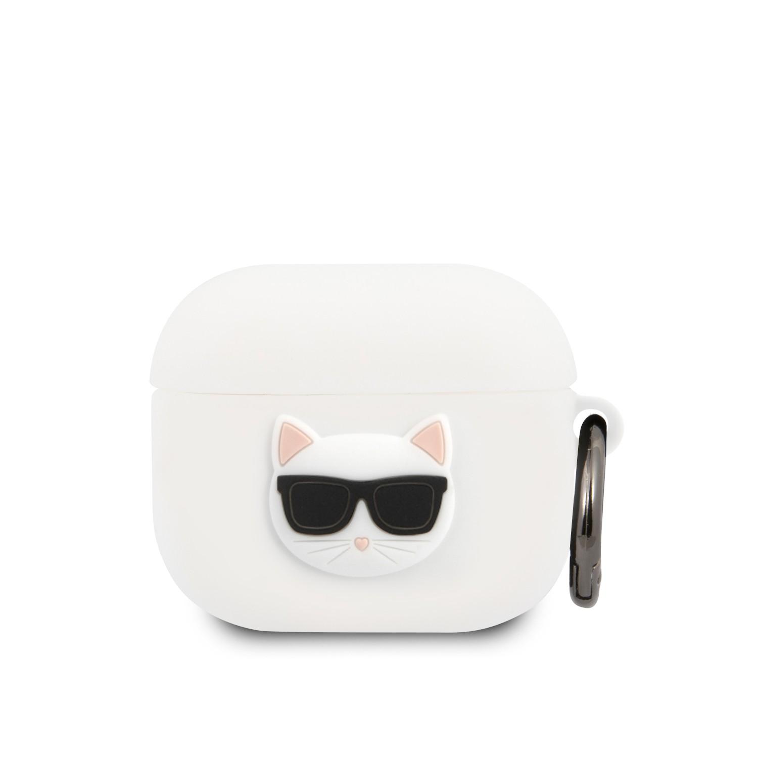 جراب سماعات ابل ايربودز 3 سيليكون لون أبيض من كارل لاغرفيلد Karl Lagerfeld Silicone Choupette Case for Apple Airpods 3