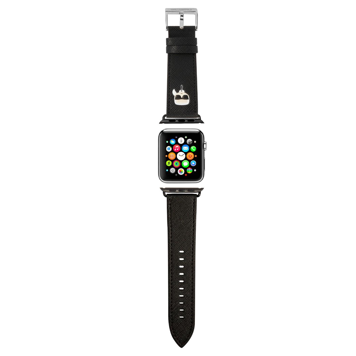 سير ساعة ابل 42 و 44 مم سافيانو لون أسود من كارل لاغرفيلد Karl Lagerfeld Strap PU Saffiano Karl Head Logo For Apple Watch