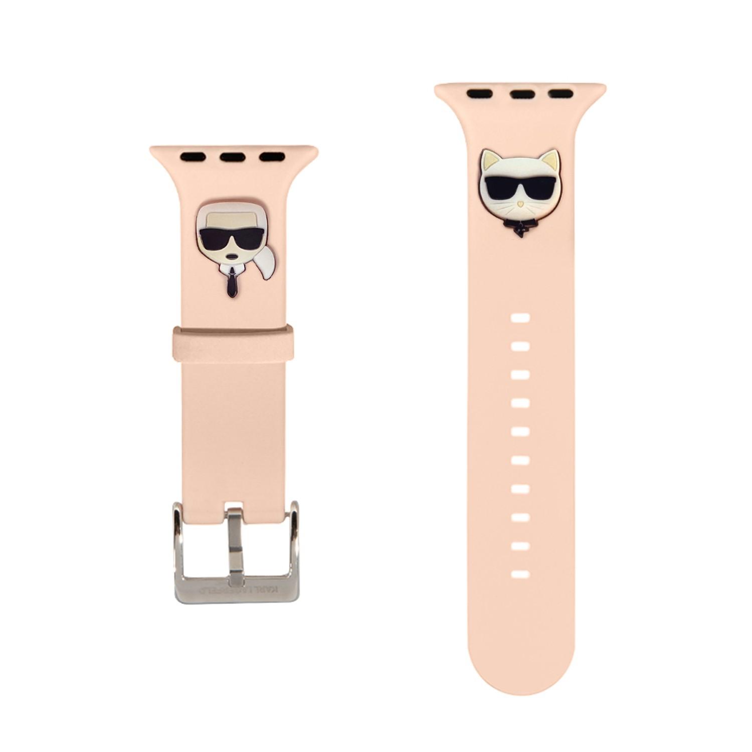 سير ساعة ابل 42 و 44 مم سيليكون لون وردي من كارل لاغرفيلد Karl Lagerfeld Strap Silicone Karl & Choupette Head Logo for Apple Watch