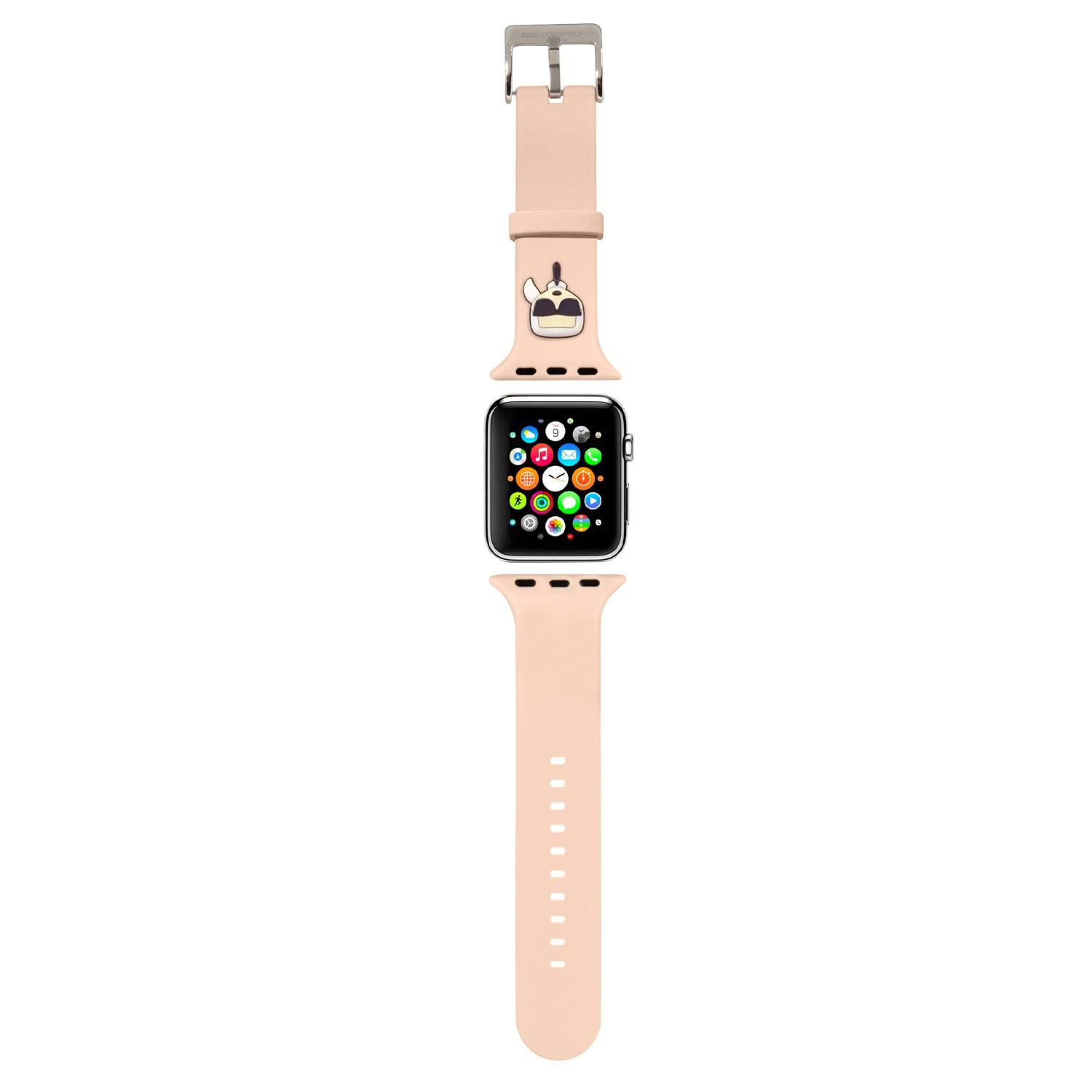 سير ساعة ابل 44 و 42 مم سيليكون لون وردي من كارل لاغرفيلد Karl Lagerfeld Strap Silicone Karl Head Logo For Apple Watch