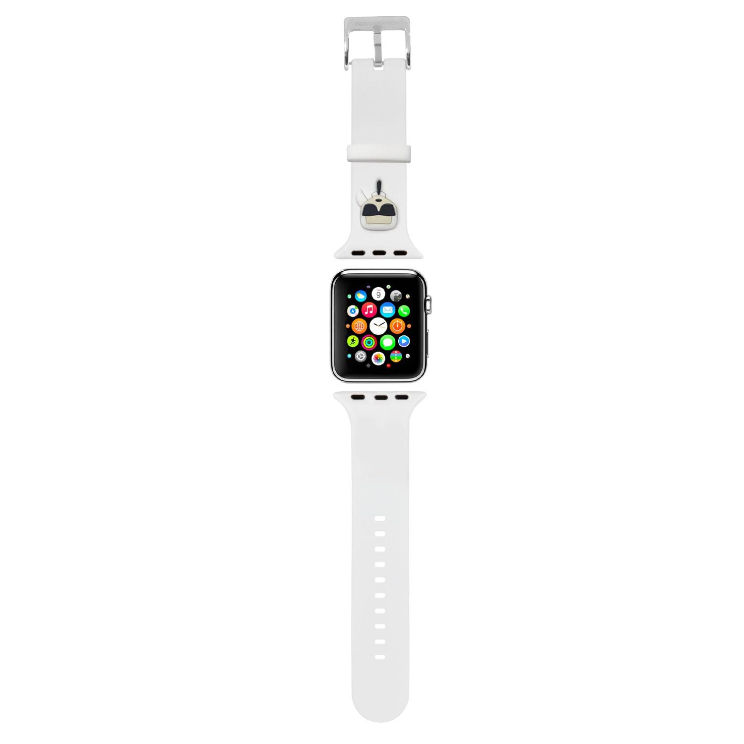 سير ساعة ابل 42 و 44 مم سيليكون لون أبيض من كارل لاغرفيلد Karl Lagerfeld Strap Silicone Karl Head Logo For Apple Watch
