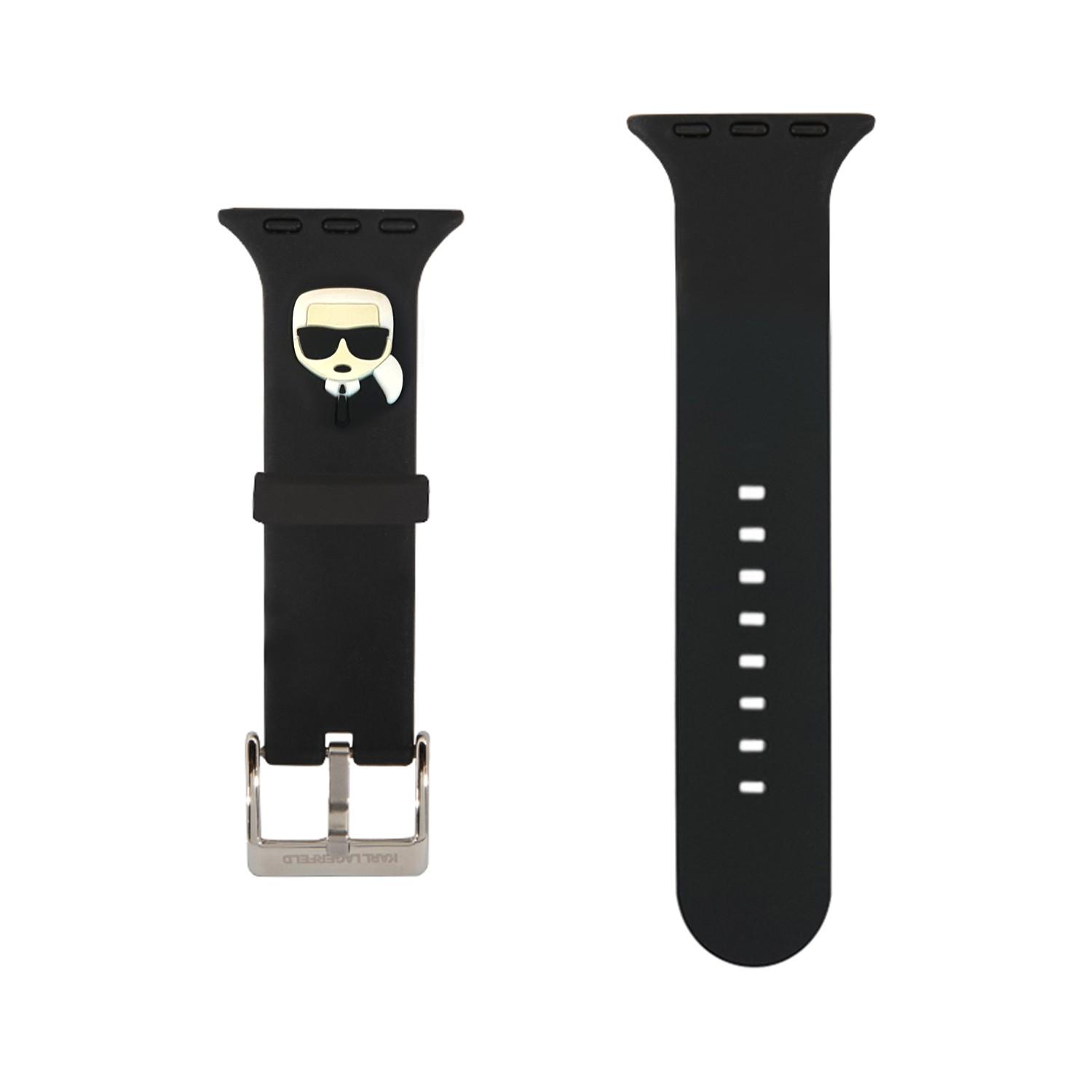 سير ساعة ابل 40 و 38 مم سيليكون لون أسود من كارل لاغرفيلد Karl Lagerfeld Strap Silicone Karl Head Logo For Apple Watch