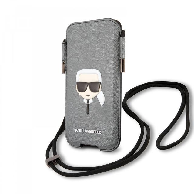 Karl Lagerfeld PU Saffiano Pouch With Karl`s Head Medium - Silver [ KLHCP12MOPHKHG ] - SW1hZ2U6MTM5MjA1MQ==