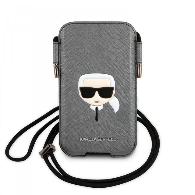 Karl Lagerfeld PU Saffiano Pouch With Karl`s Head Medium - Silver [ KLHCP12MOPHKHG ] - SW1hZ2U6MTM5MjA1Mw==