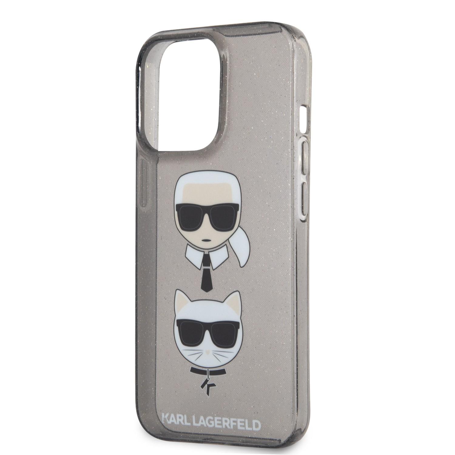 كفر جوال ايفون 13 برو شفاف لامع بالكامل لون أسود من كارل لاغرفيلد Karl Lagerfeld TPU Full Glitter Case With Embossed Karl & Choupette Head For iPhone 13 Pro