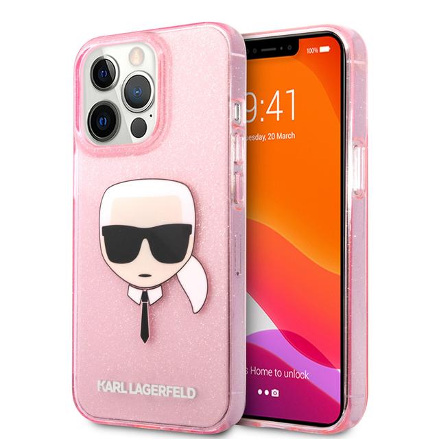 Karl Lagerfeld TPU Full Glitter Karl Head Case For iPhone 13 Pro (6.1") - Pink [ KLHCP13LKHTUGLP ] - SW1hZ2U6MTM4ODQxMQ==