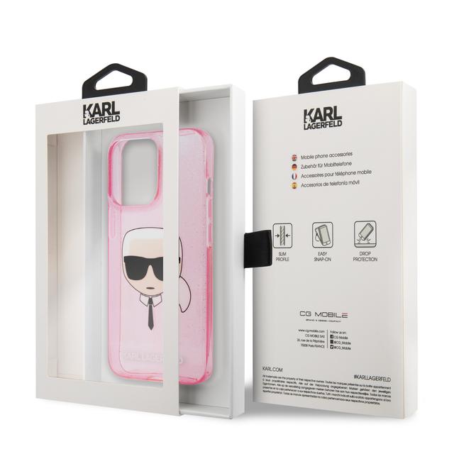 Karl Lagerfeld TPU Full Glitter Karl Head Case For iPhone 13 Pro (6.1") - Pink [ KLHCP13LKHTUGLP ] - SW1hZ2U6MTM4ODQxNQ==