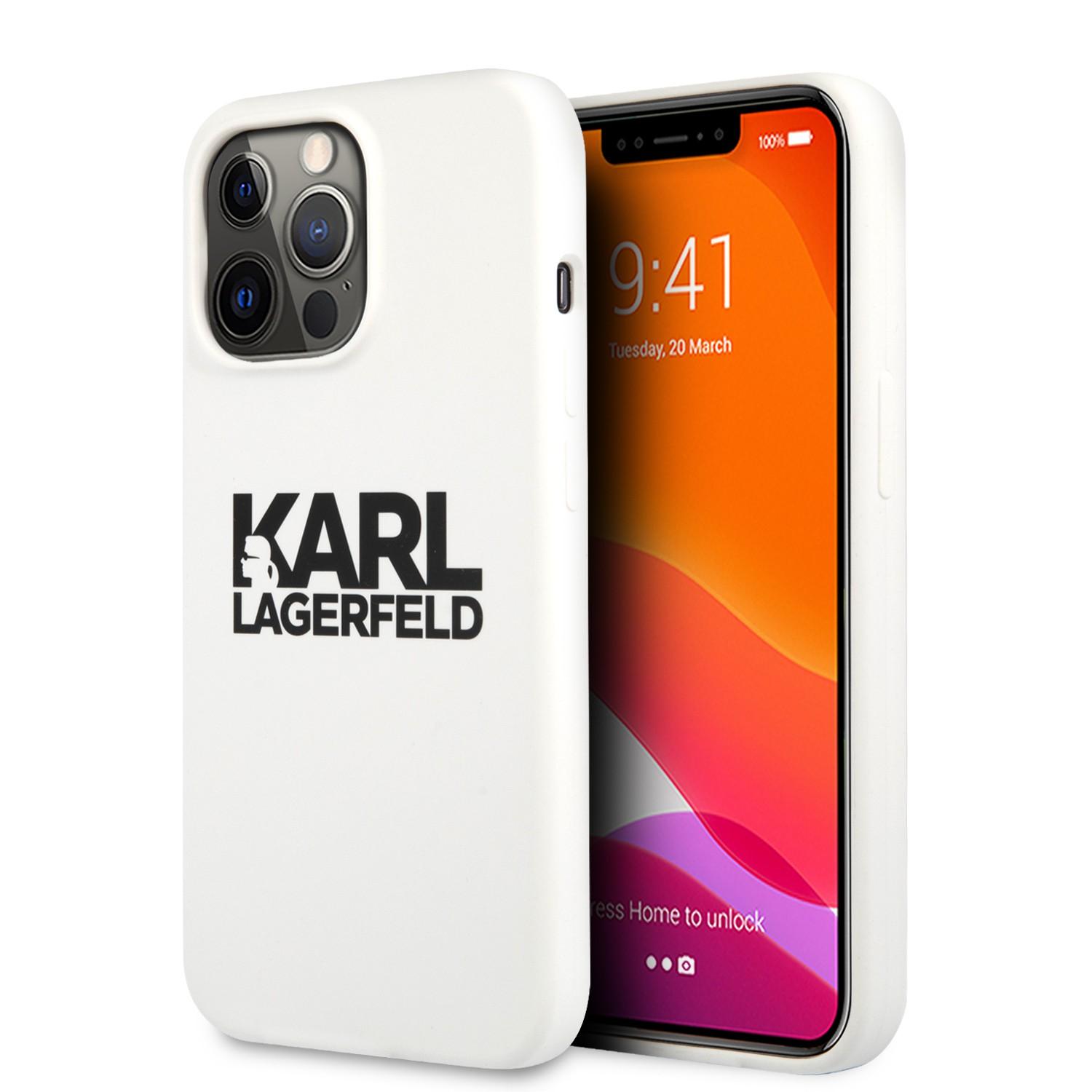 كفر جوال ايفون 13 برو سيليكون ناعم لون أبيض من كارل لاغرفيلد Karl Lagerfeld Liquid Silicone Case Stack Logo For iPhone 13 Pro