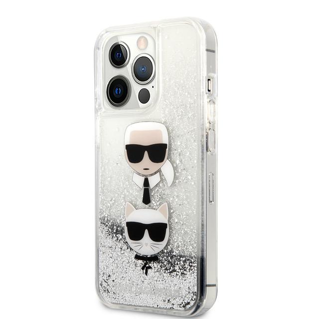 كفر جوال ايفون 13 برو ماكس سيليكون شفاف لامع لون فضي من كارل لاغرفيلد Karl Lagerfeld Liquid Glitter Case And Karl And Choupette Head For iPhone 13 Pro Max - SW1hZ2U6MTM4ODc4Ng==