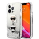 كفر جوال ايفون 13 برو ماكس سيليكون شفاف لامع لون فضي من كارل لاغرفيلد Karl Lagerfeld Liquid Glitter Case And Karl And Choupette Head For iPhone 13 Pro Max