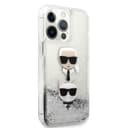 كفر جوال ايفون 13 برو ماكس سيليكون شفاف لامع لون فضي من كارل لاغرفيلد Karl Lagerfeld Liquid Glitter Case And Karl And Choupette Head For iPhone 13 Pro Max