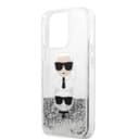 كفر جوال ايفون 13 برو ماكس سيليكون شفاف لامع لون فضي من كارل لاغرفيلد Karl Lagerfeld Liquid Glitter Case And Karl And Choupette Head For iPhone 13 Pro Max