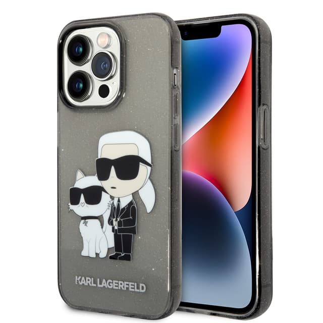 كفر جوال ايفون 14 برو لامع لون أسود من كارل لاغرفيلد Karl Lagerfeld IML Glitter NFT Karl & Choupette Hard Case for iPhone 14 Pro