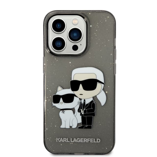 كفر جوال ايفون 14 برو لامع لون أسود من كارل لاغرفيلد Karl Lagerfeld IML Glitter NFT Karl & Choupette Hard Case for iPhone 14 Pro
