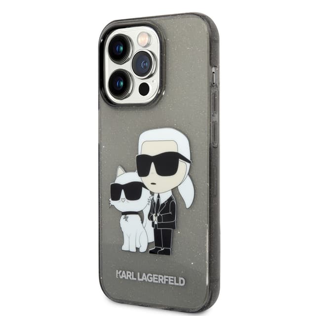 كفر جوال ايفون 14 برو لامع لون أسود من كارل لاغرفيلد Karl Lagerfeld IML Glitter NFT Karl & Choupette Hard Case for iPhone 14 Pro