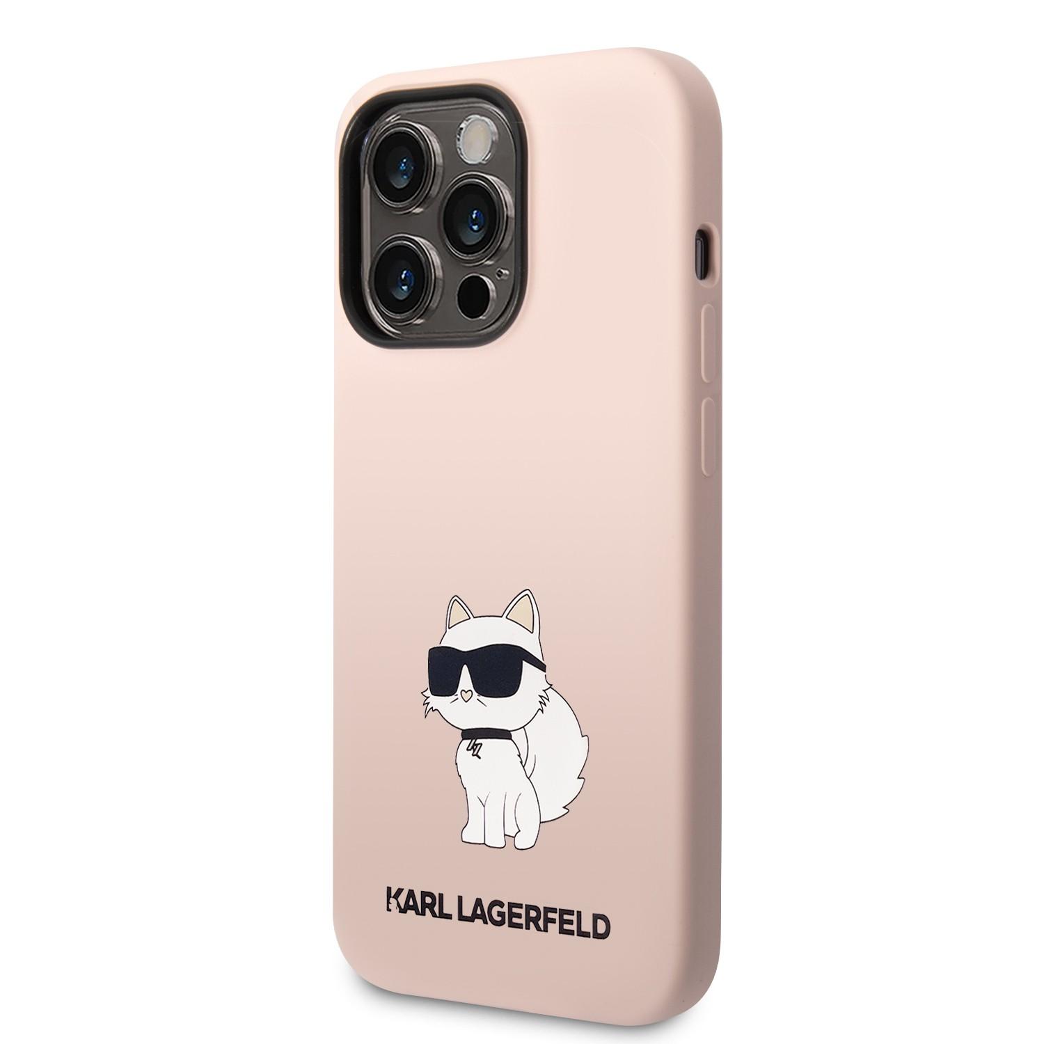 كفر جوال ايفون 14 برو سيليكون لون وردي من كارل لاغرفيلد Karl Lagerfeld Silicone NFT Choupette Hard Case for iPhone 14 Pro