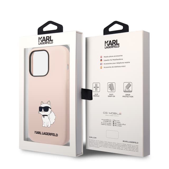 كفر جوال ايفون 14 برو سيليكون لون وردي من كارل لاغرفيلد Karl Lagerfeld Silicone NFT Choupette Hard Case for iPhone 14 Pro - 280512