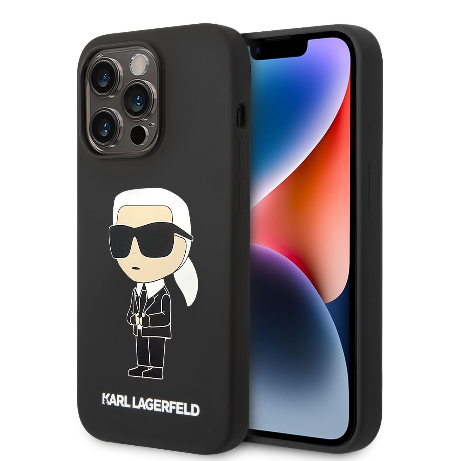 كفر جوال ايفون 14 برو سيليكون ايكونيك لون أسود من كارل لاغرفيلد Karl Lagerfeld Silicone NFT Ikonik Hard Case for iPhone 14 Pro