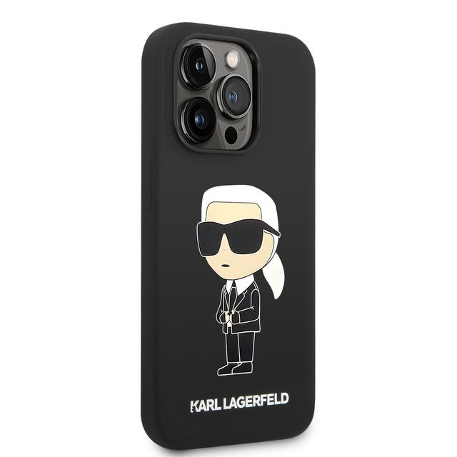 كفر جوال ايفون 14 برو سيليكون ايكونيك لون أسود من كارل لاغرفيلد Karl Lagerfeld Silicone NFT Ikonik Hard Case for iPhone 14 Pro - SW1hZ2U6MTM5MDM5MA==