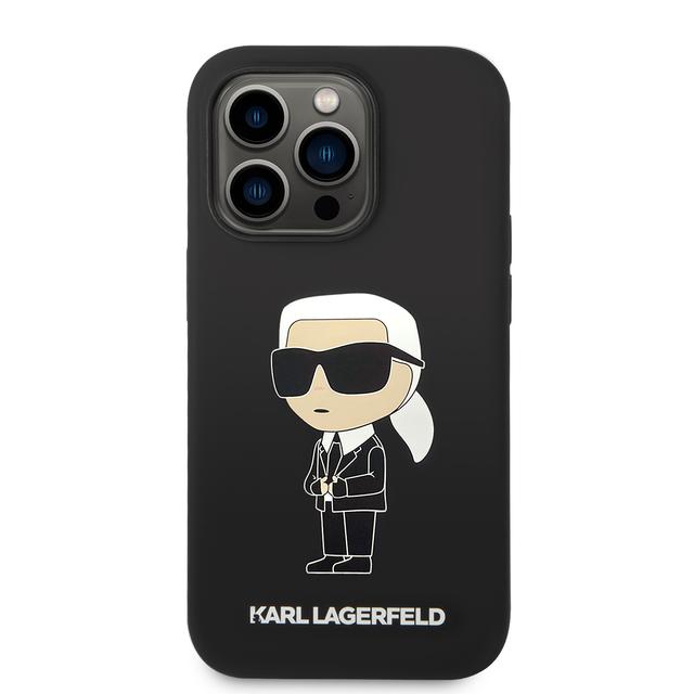 كفر جوال ايفون 14 برو سيليكون ايكونيك لون أسود من كارل لاغرفيلد Karl Lagerfeld Silicone NFT Ikonik Hard Case for iPhone 14 Pro - SW1hZ2U6MTM5MDM5Mg==