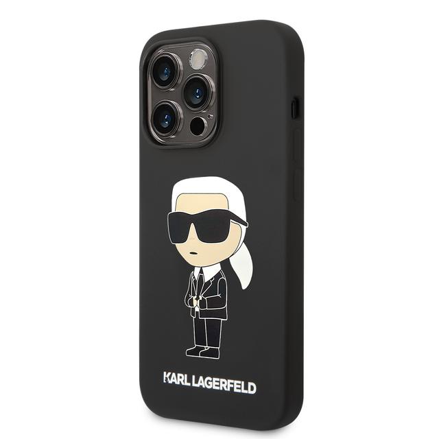 كفر جوال ايفون 14 برو سيليكون ايكونيك لون أسود من كارل لاغرفيلد Karl Lagerfeld Silicone NFT Ikonik Hard Case for iPhone 14 Pro - SW1hZ2U6MTM5MDM5NA==