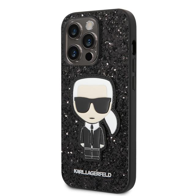 كفر جوال ايفون 14 بلس لامع فليكس لون أسود من كارل لاغرفيلد Karl Lagerfeld Glitter Flakes Case With Ikonik Patch For iPhone 14 Plus - SW1hZ2U6MTM5MTQ5Nw==