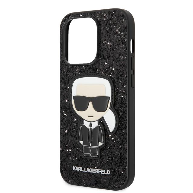 كفر جوال ايفون 14 بلس لامع فليكس لون أسود من كارل لاغرفيلد Karl Lagerfeld Glitter Flakes Case With Ikonik Patch For iPhone 14 Plus - SW1hZ2U6MTM5MTQ5OQ==