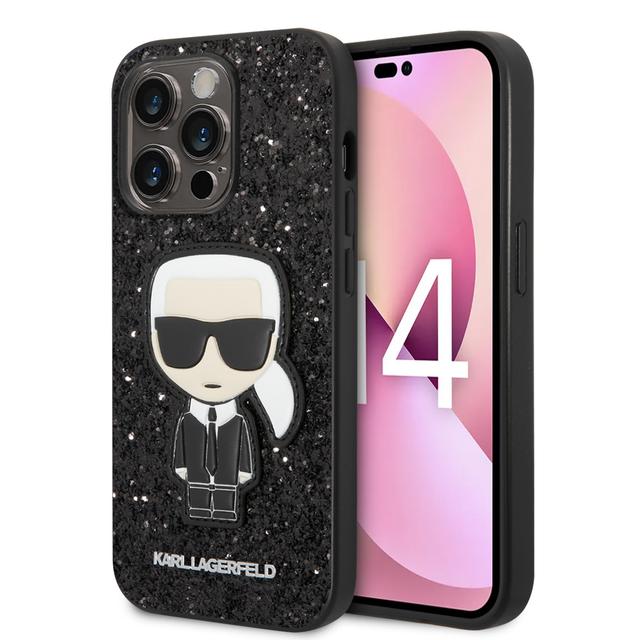 كفر جوال ايفون 14 بلس لامع فليكس لون أسود من كارل لاغرفيلد Karl Lagerfeld Glitter Flakes Case With Ikonik Patch For iPhone 14 Plus - SW1hZ2U6MTM5MTUwMQ==