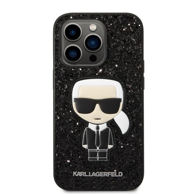 كفر جوال ايفون 14 بلس لامع فليكس لون أسود من كارل لاغرفيلد Karl Lagerfeld Glitter Flakes Case With Ikonik Patch For iPhone 14 Plus - SW1hZ2U6MTM5MTUwMw==