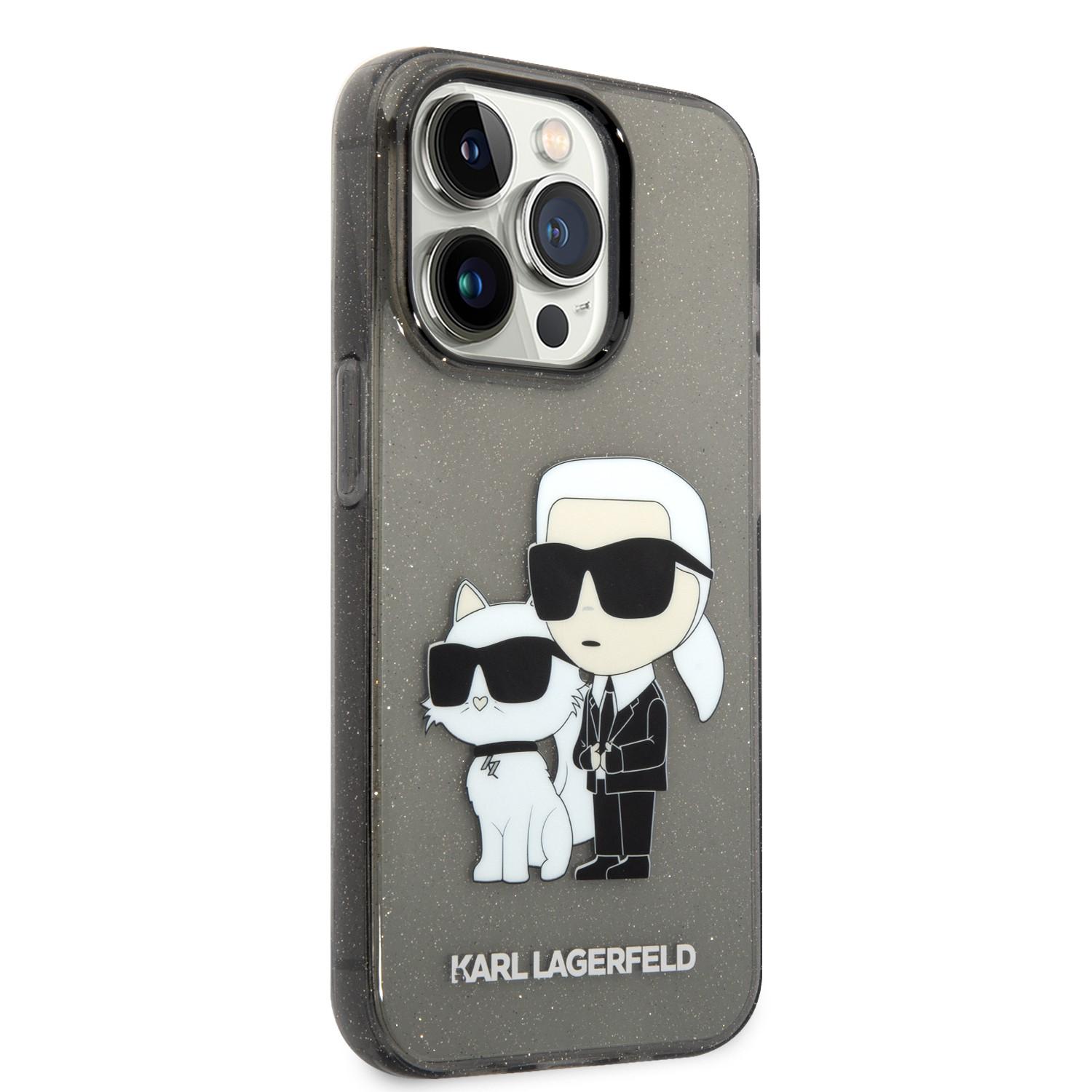 Karl Lagerfeld IML Glitter NFT Karl & Choupette Hard Case for iPhone 14 Pro Max - Black [ KLHCP14XHNKCTGK ]