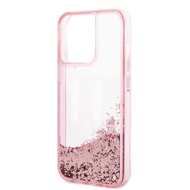 كفر جوال ايفون 14 برو ماكس سيليكون شفاف لامع لون وردي من كارل لاغرفيلد Karl Lagerfeld Liquid Glitter Big KL Hard Case for iPhone 14 Pro Max - 281039