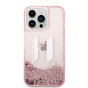 كفر جوال ايفون 14 برو ماكس سيليكون شفاف لامع لون وردي من كارل لاغرفيلد Karl Lagerfeld Liquid Glitter Big KL Hard Case for iPhone 14 Pro Max - 281041