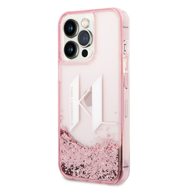 كفر جوال ايفون 14 برو ماكس سيليكون شفاف لامع لون وردي من كارل لاغرفيلد Karl Lagerfeld Liquid Glitter Big KL Hard Case for iPhone 14 Pro Max - 281043