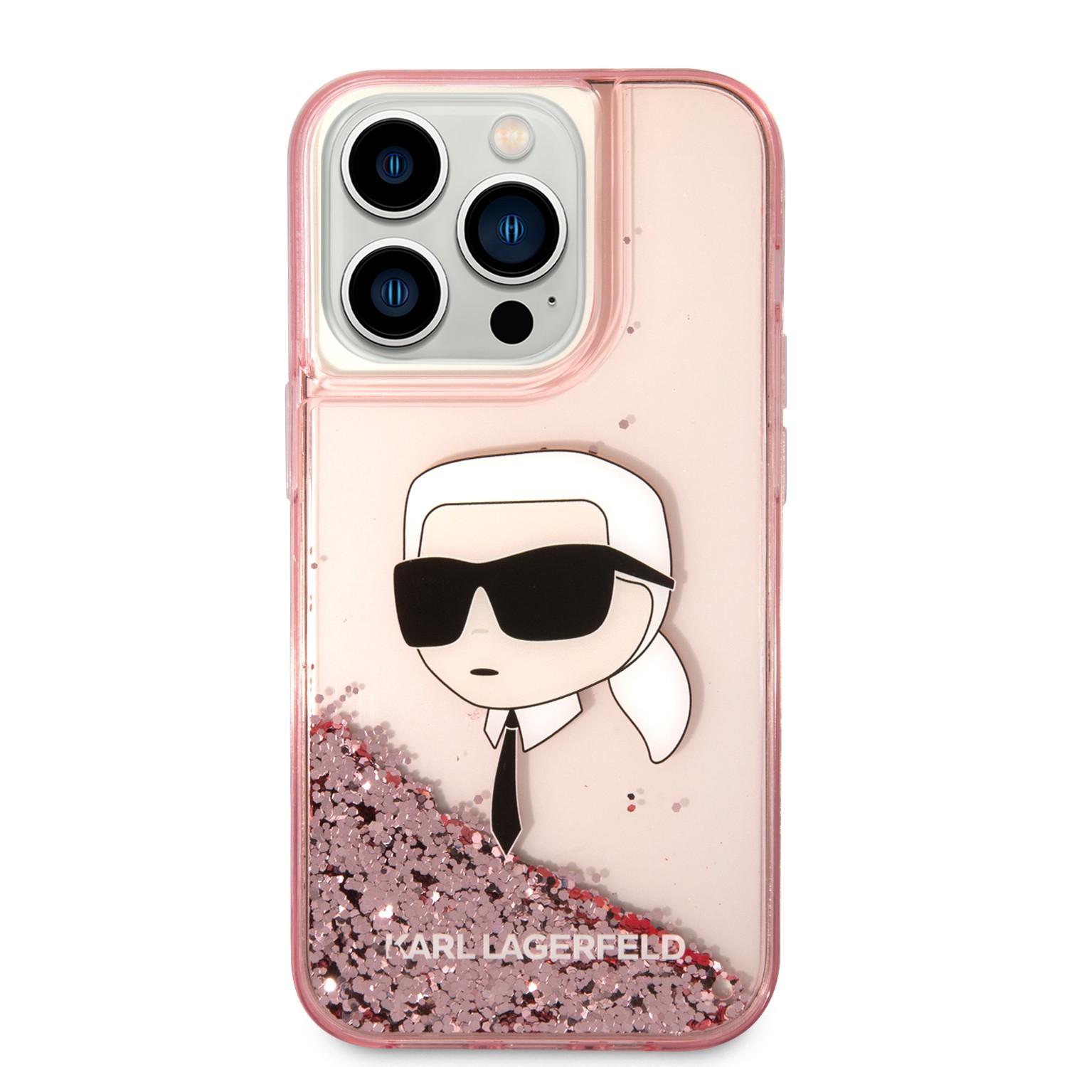 كفر جوال ايفون 14 برو ماكس سيليكون لامع لون وردي من كارل لاغرفيلد Karl Lagerfeld Liquid Glitter NFT Karl`s Head Hard Case for iPhone 14 Pro Max