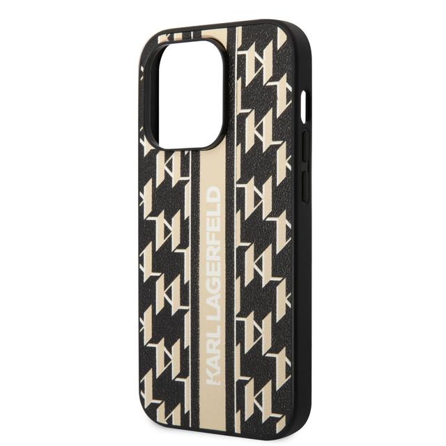 كفر جوال ايفون 14 برو ماكس جلدي لون بني من كارل لاغرفيلد Karl Lagerfeld Grained PU Leather Case With Monogram Pattern & Vertical Logo Stripe iPhone 14 Pro Max - SW1hZ2U6MTM5MTI1MQ==