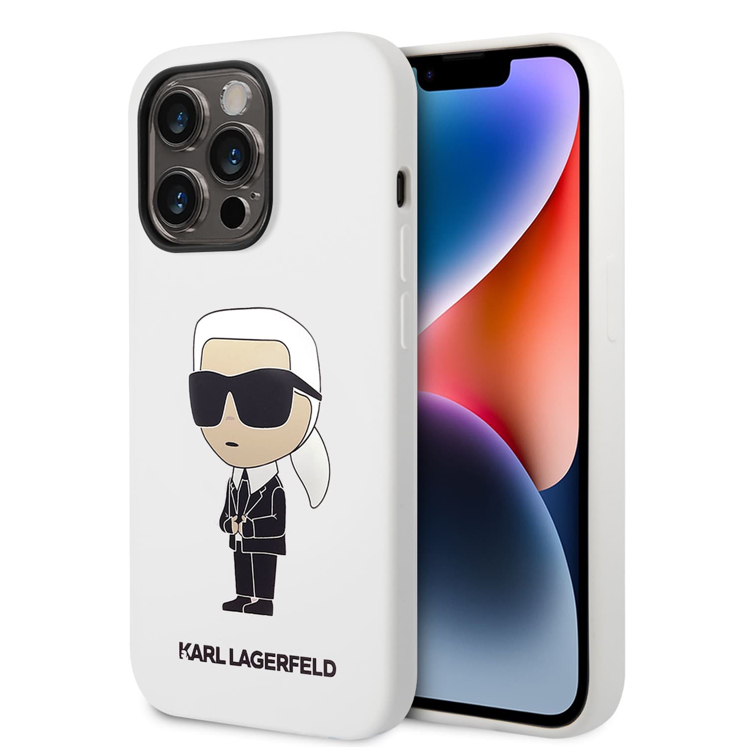 Karl Lagerfeld Silicone NFT Ikonik Hard Case for iPhone 14 Pro Max - White [ KLHCP14XSNIKBCH ]