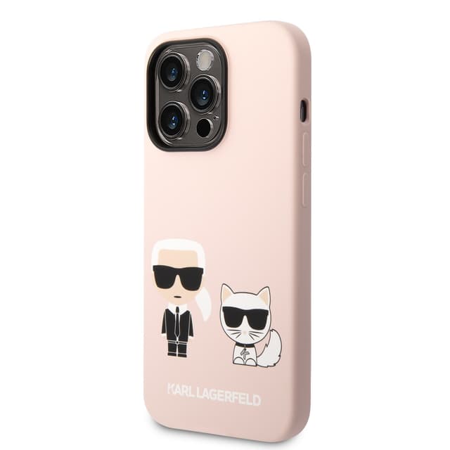 كفر جوال ايفون 14 برو ماكس سيليكون ناعم لون وردي فاتح من كارل لاغرفيلد Karl Lagerfeld Liquid Silicone Karl & Choupette Case for iPhone 14 Pro Max - 281181