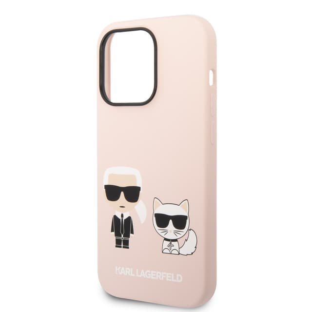 كفر جوال ايفون 14 برو ماكس سيليكون ناعم لون وردي فاتح من كارل لاغرفيلد Karl Lagerfeld Liquid Silicone Karl & Choupette Case for iPhone 14 Pro Max - 281182