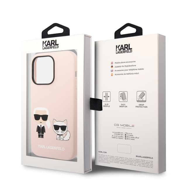 كفر جوال ايفون 14 برو ماكس سيليكون ناعم لون وردي فاتح من كارل لاغرفيلد Karl Lagerfeld Liquid Silicone Karl & Choupette Case for iPhone 14 Pro Max - 281183