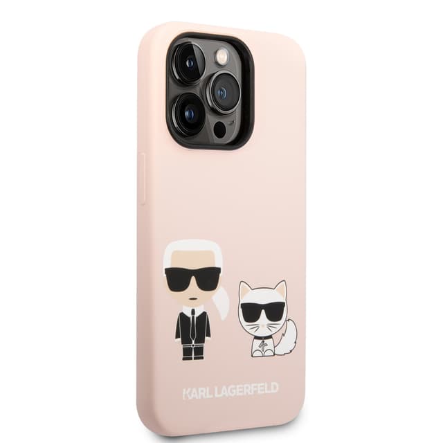 كفر جوال ايفون 14 برو ماكس سيليكون ناعم لون وردي فاتح من كارل لاغرفيلد Karl Lagerfeld Liquid Silicone Karl & Choupette Case for iPhone 14 Pro Max - 281184