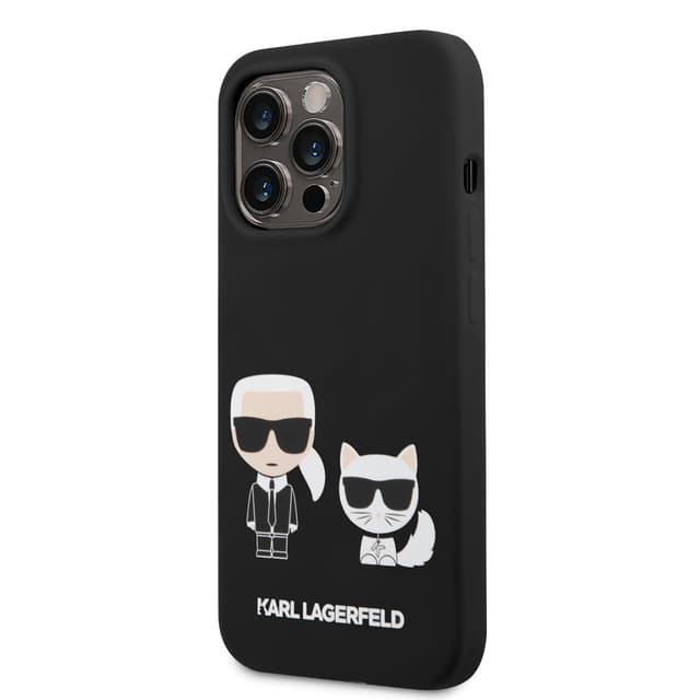 كفر جوال ايفون 14 برو ماكس سيليكون ناعم لون أسود من كارل لاغرفيلد Karl Lagerfeld Liquid Silicone Karl & Choupette Case for iPhone 14 Pro Max