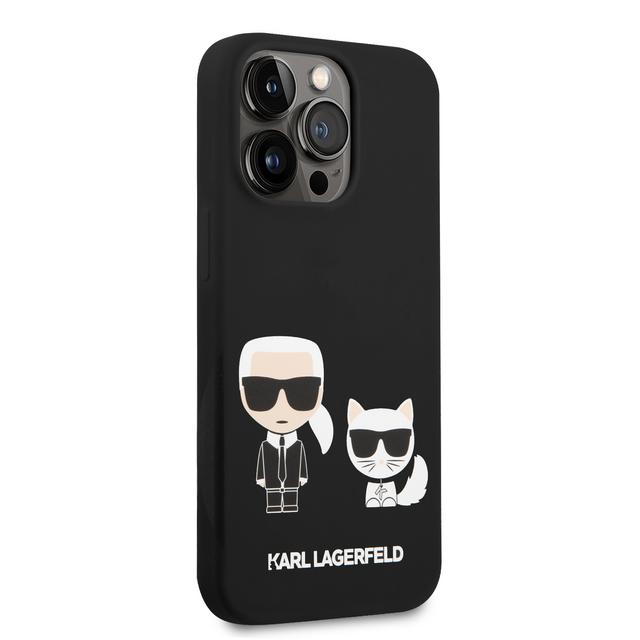 كفر جوال ايفون 14 برو ماكس سيليكون ناعم لون أسود من كارل لاغرفيلد Karl Lagerfeld Liquid Silicone Karl & Choupette Case for iPhone 14 Pro Max