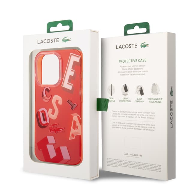 كفر حماية ايفون 14 برو أحمر لاكوست Lacoste HC IML Double Layer & Dyed Bumper Lettrines Case For iPhone 14 Pro Red - 281514