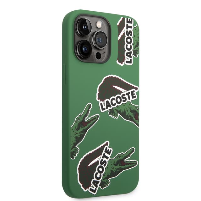 Lacoste HC Liquid Silicone & Microfiber Allover Pattern Case For iPhone 14 Pro Max - Green [ LCHCP14XSON ] - 281606