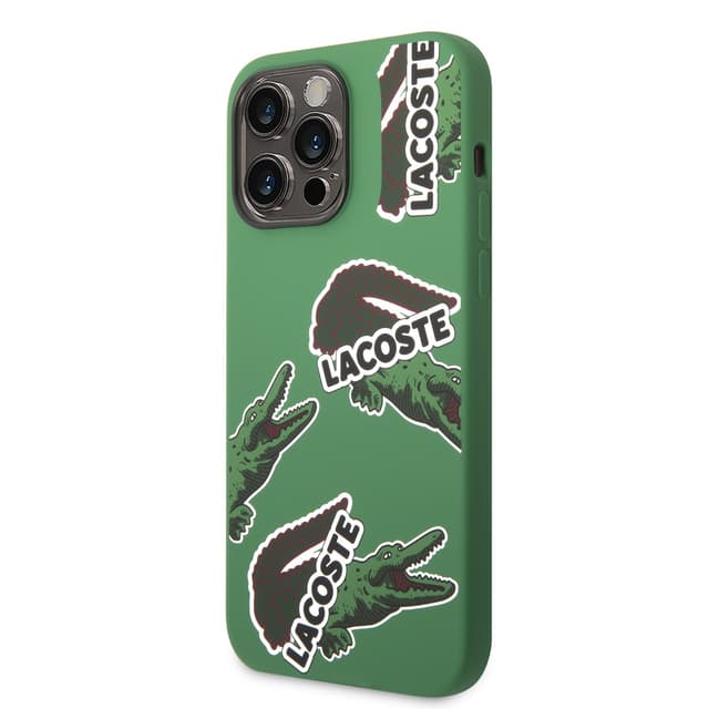 Lacoste HC Liquid Silicone & Microfiber Allover Pattern Case For iPhone 14 Pro Max - Green [ LCHCP14XSON ] - 281607