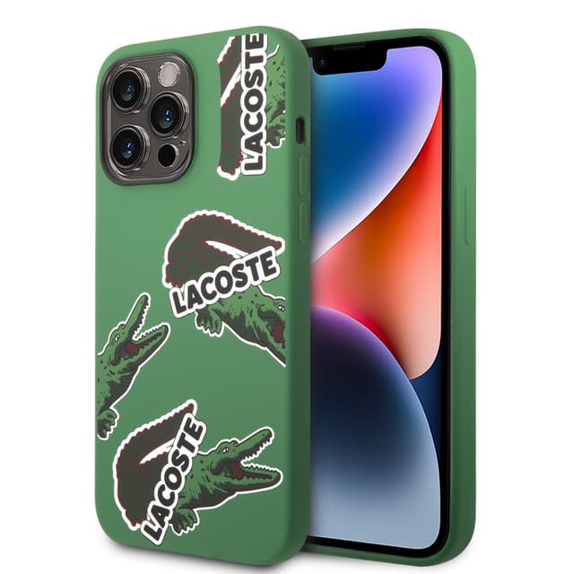 Lacoste HC Liquid Silicone & Microfiber Allover Pattern Case For iPhone 14 Pro Max - Green [ LCHCP14XSON ] - 281611