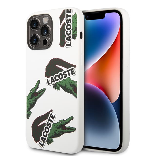 كفر حماية ايفون 14 برو ماكس سيليكون أبيض لاكوست Lacoste HC Liquid Silicone & Microfiber Allover Pattern Case For iPhone 14 Pro Max White - 281614